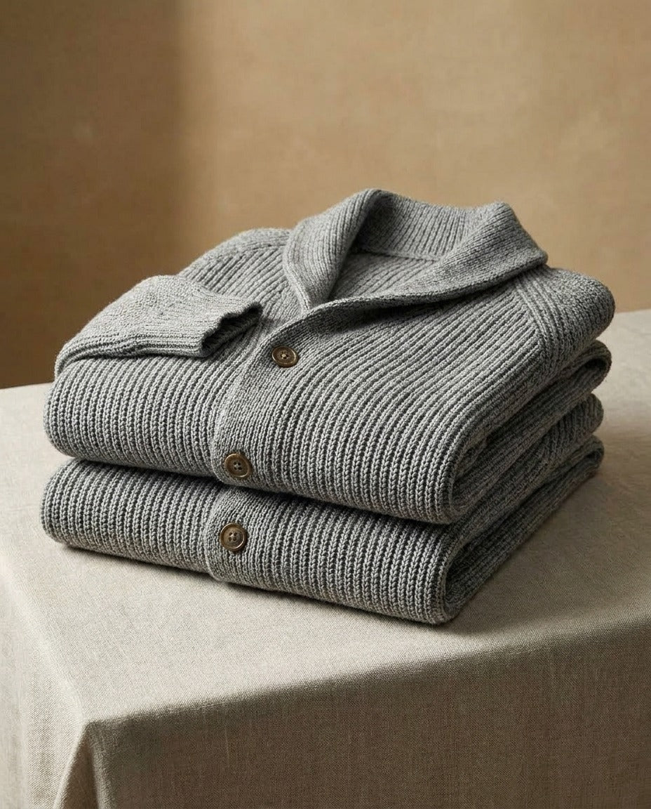 Ribbed Button-Front Cardigan with Shawl Collar, Pockets and Relaxed Fit 9