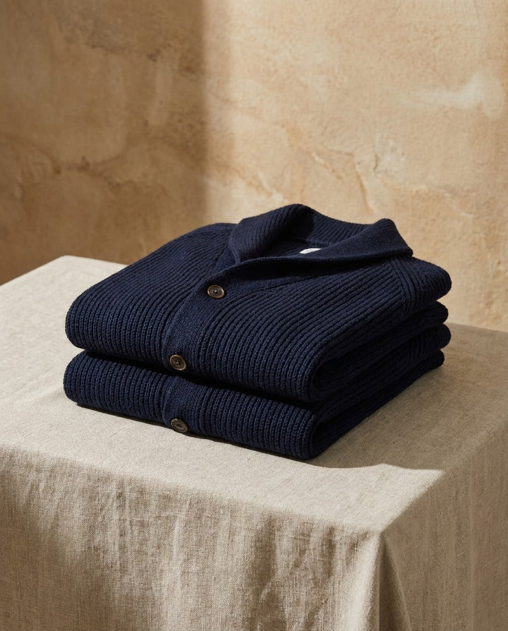 Ribbed Button-Front Cardigan with Shawl Collar, Pockets and Relaxed Fit 10