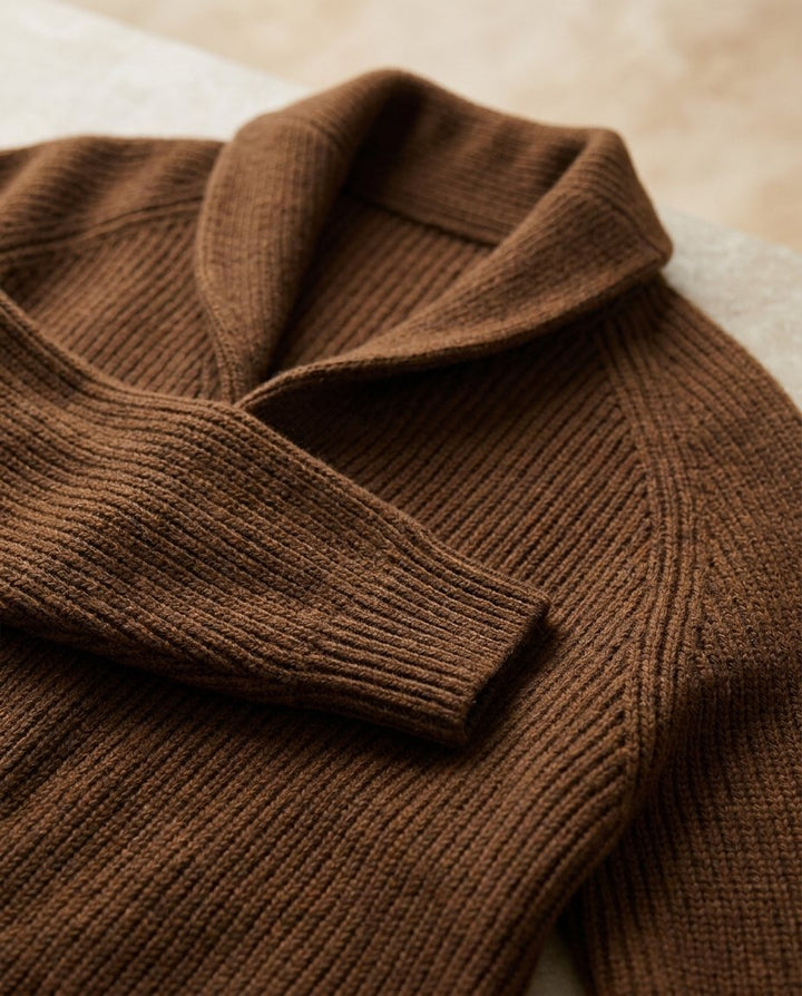 Ribbed Button-Front Cardigan with Shawl Collar, Pockets and Relaxed Fit 13