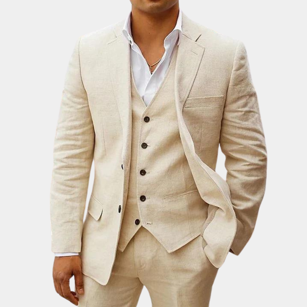 Men's Three-Piece Tailored Suit with Notch Lapel Jacket, Vest and Pants 1