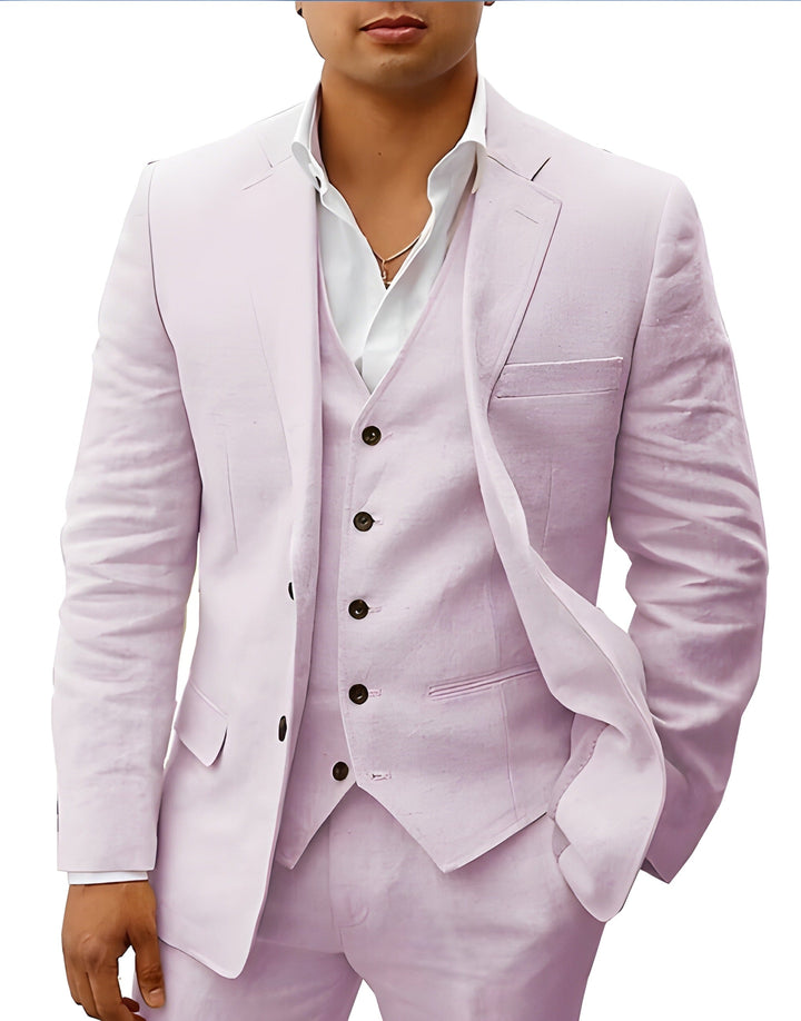 Men's Three-Piece Tailored Suit with Notch Lapel Jacket, Vest and Pants 10