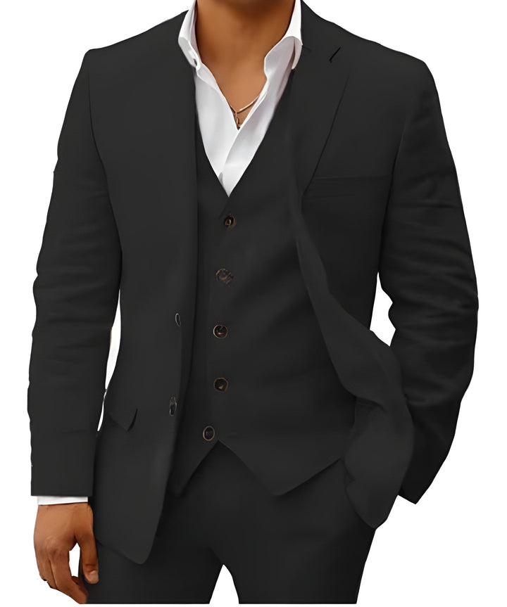 Men's Three-Piece Tailored Suit with Notch Lapel Jacket, Vest and Pants 11