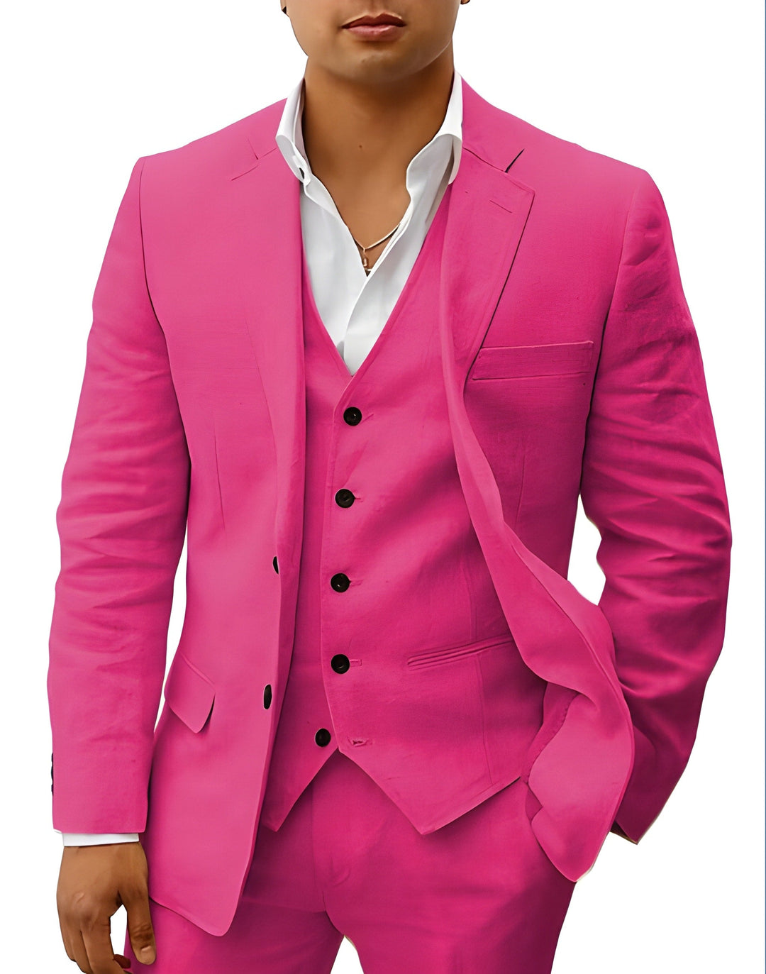 Men's Three-Piece Tailored Suit with Notch Lapel Jacket, Vest and Pants 12