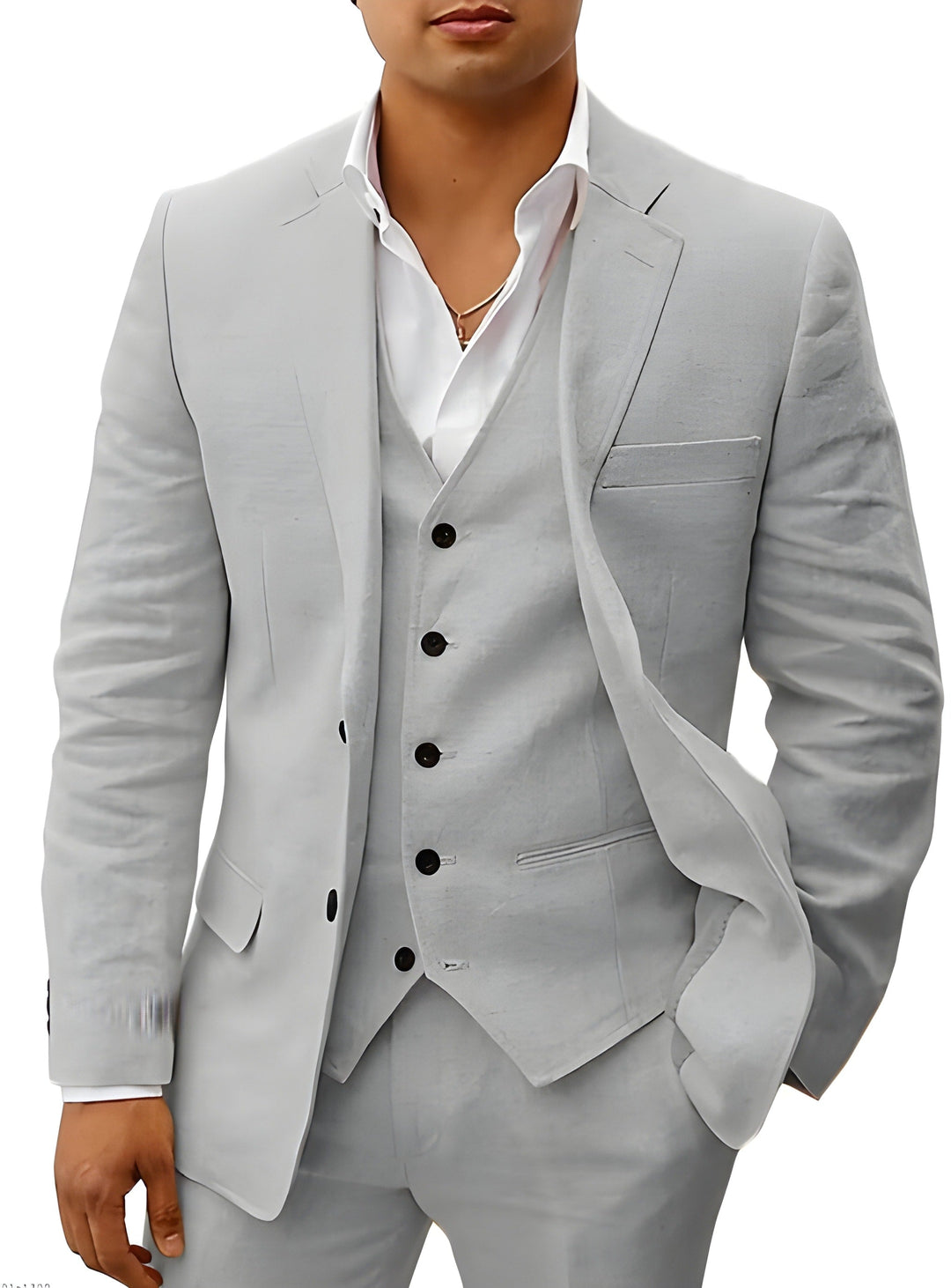 Men's Three-Piece Tailored Suit with Notch Lapel Jacket, Vest and Pants 13