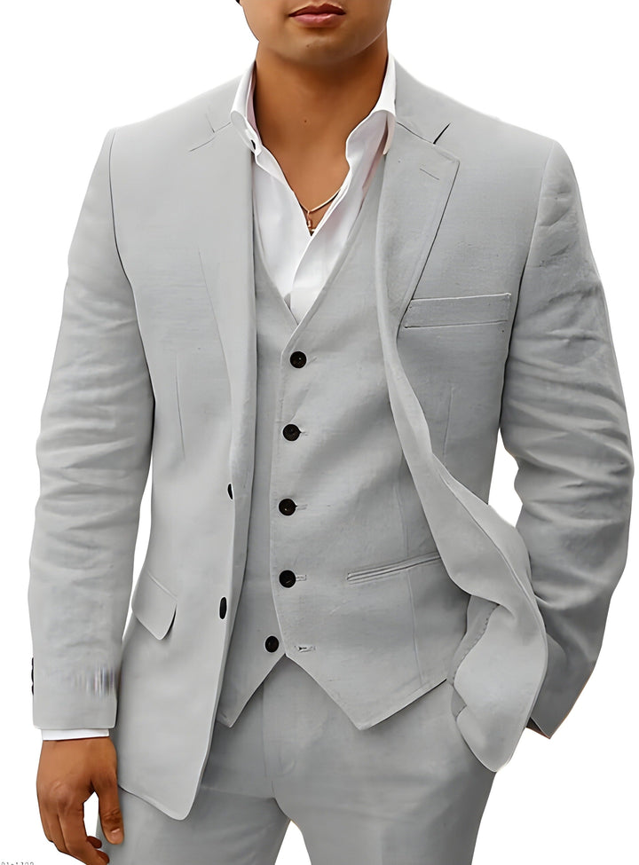 Men's Three-Piece Tailored Suit with Notch Lapel Jacket, Vest and Pants 13