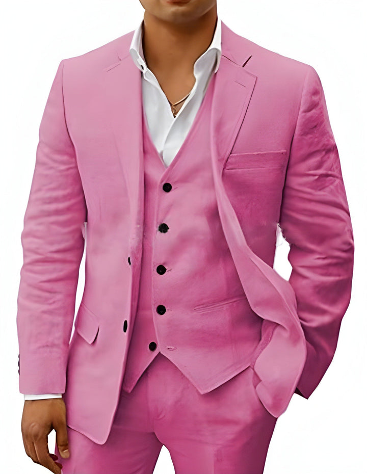 Men's Three-Piece Tailored Suit with Notch Lapel Jacket, Vest and Pants 14