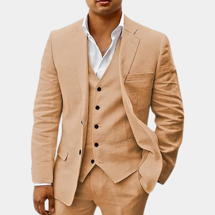 Men's Three-Piece Tailored Suit with Notch Lapel Jacket, Vest and Pants 3