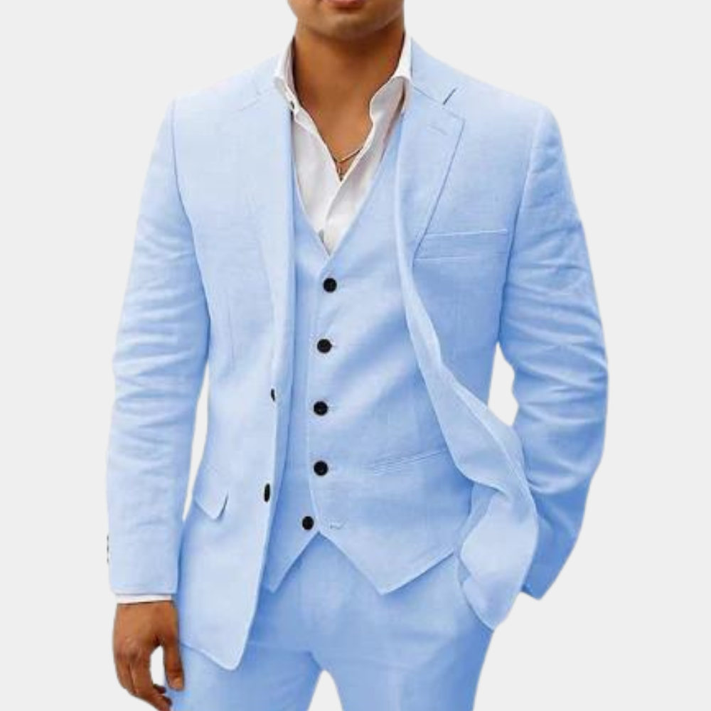 Men's Three-Piece Tailored Suit with Notch Lapel Jacket, Vest and Pants 4
