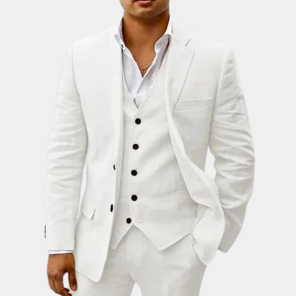 Men's Three-Piece Tailored Suit with Notch Lapel Jacket, Vest and Pants 5