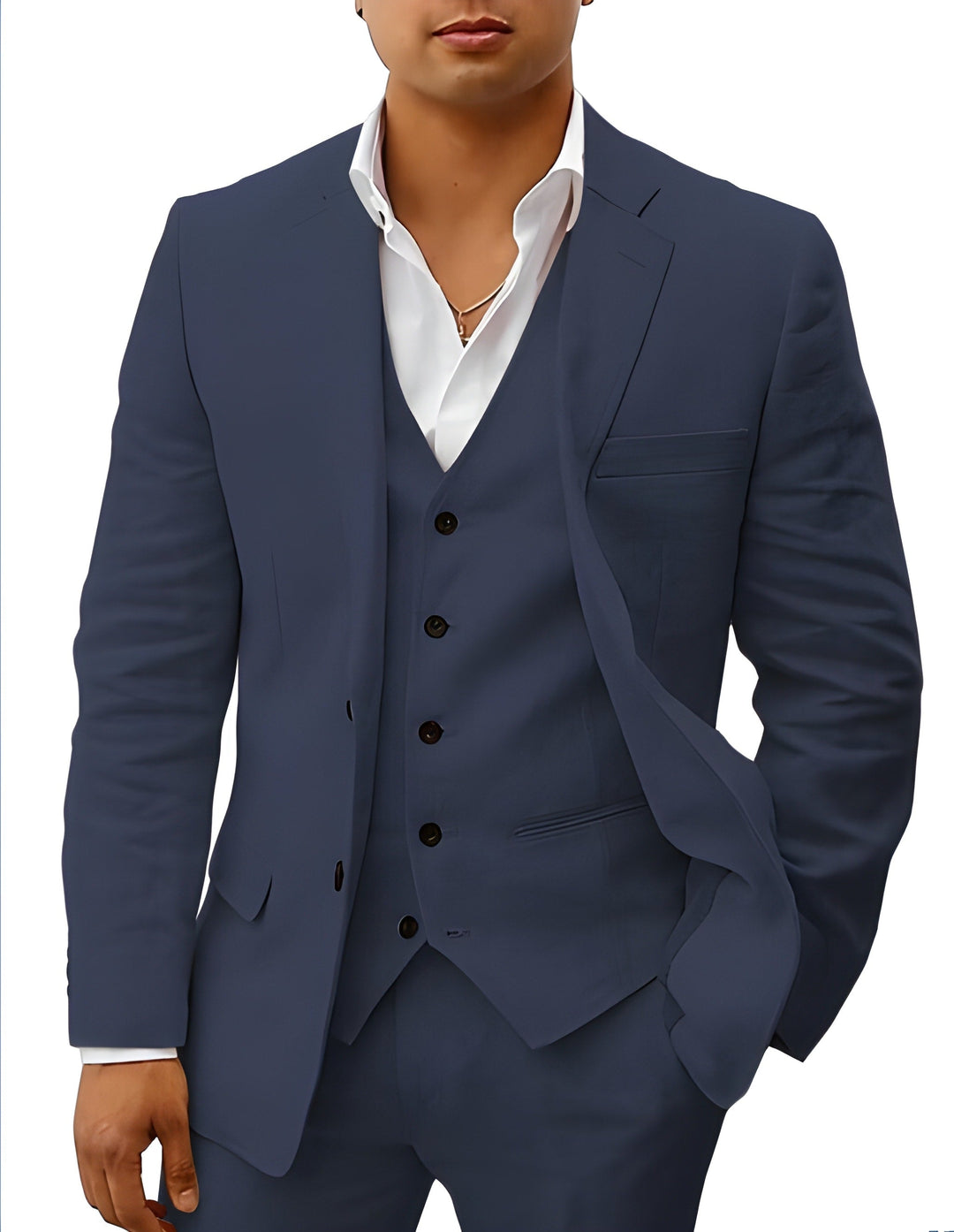 Men's Three-Piece Tailored Suit with Notch Lapel Jacket, Vest and Pants 6