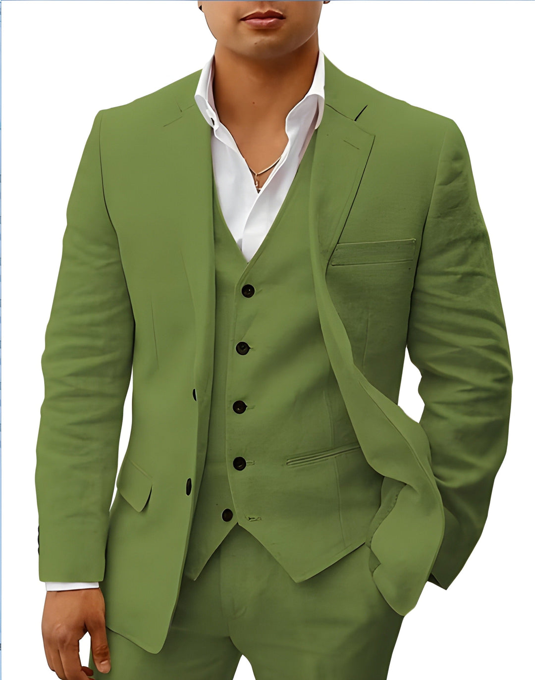 Men's Three-Piece Tailored Suit with Notch Lapel Jacket, Vest and Pants 8