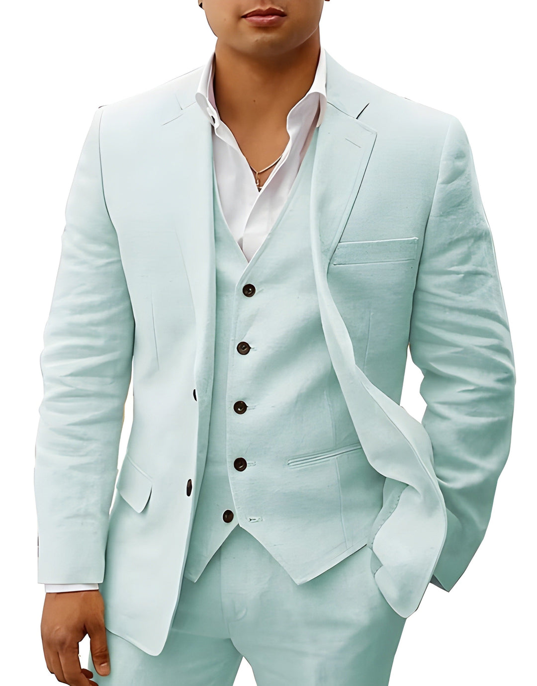 Men's Three-Piece Tailored Suit with Notch Lapel Jacket, Vest and Pants 9
