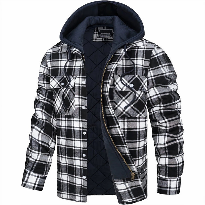 Men's Classic Plaid Hooded Jacket with Quilted Lining 4
