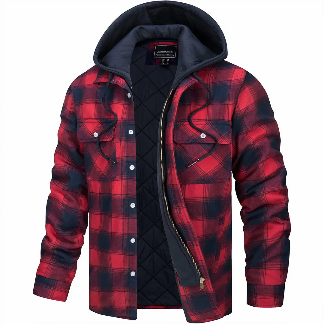 Men's Classic Plaid Hooded Jacket with Quilted Lining 1