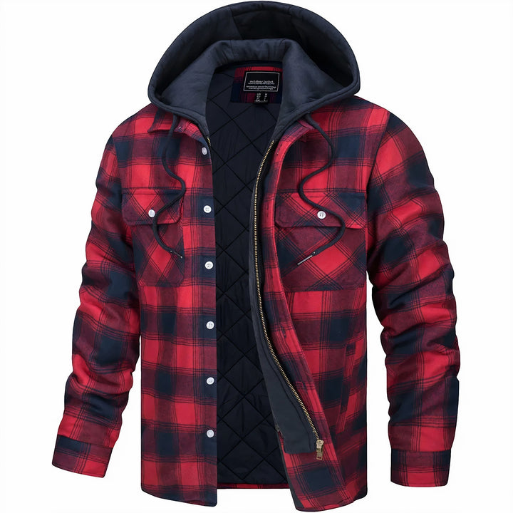 Men's Classic Plaid Hooded Jacket with Quilted Lining 1