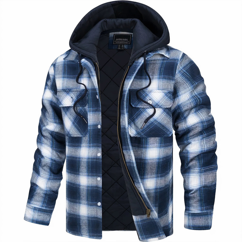 Men's Classic Plaid Hooded Jacket with Quilted Lining 2