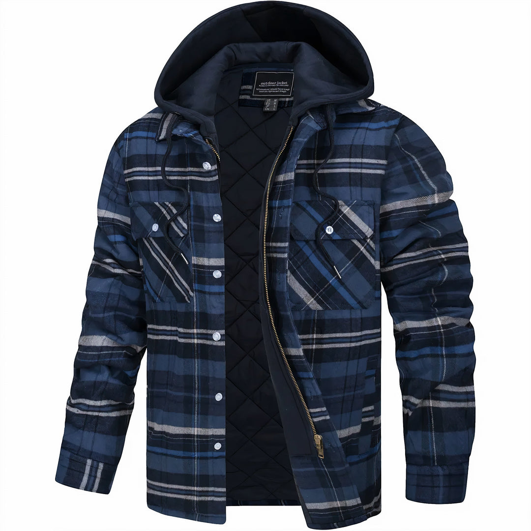 Men's Classic Plaid Hooded Jacket with Quilted Lining 5