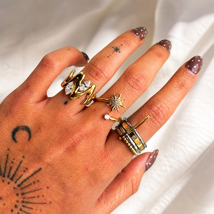 Adjustable Twirl Ring with Sculptural Flowing Design and Sparkle 3