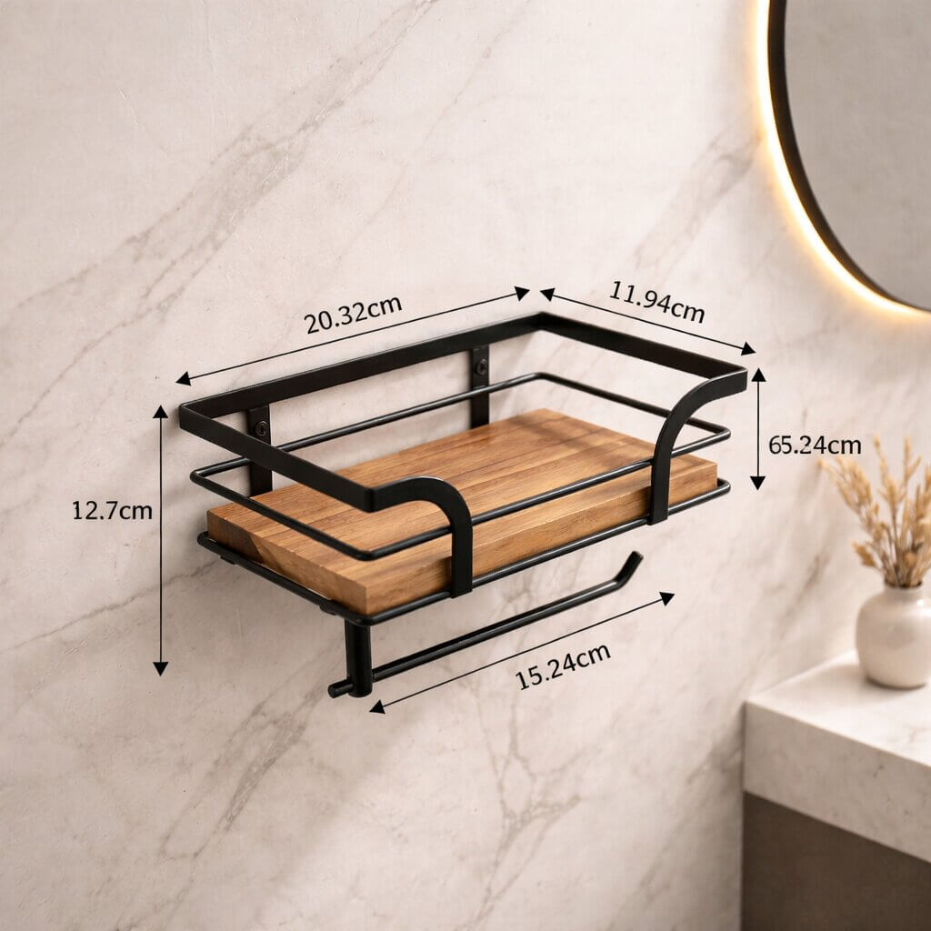 Wall-Mounted Toilet Paper Holder with Shelf for Phone and Tissues 6