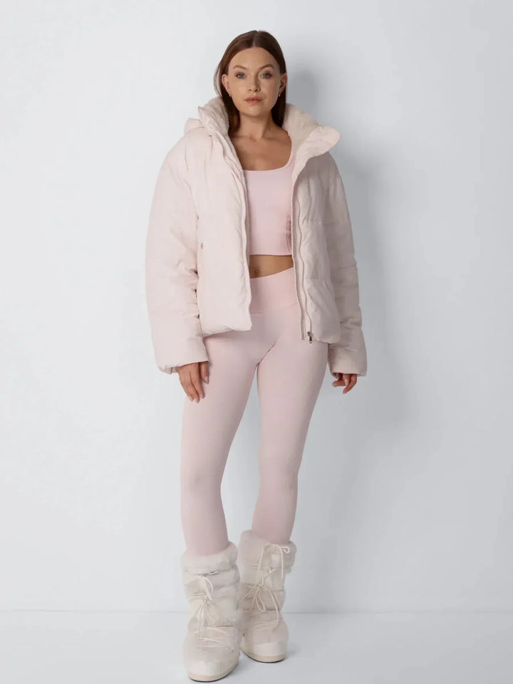 Women's Cropped Padded Puffer Jacket with Detachable Hood and Fleece Lining 10