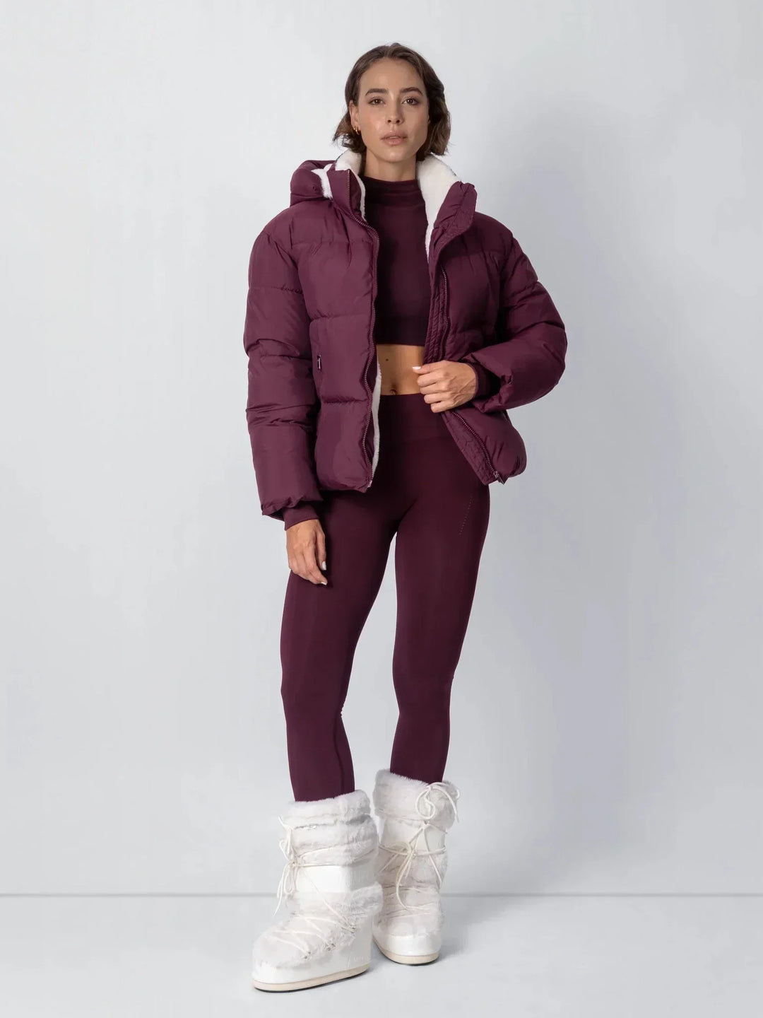 Women's Cropped Padded Puffer Jacket with Detachable Hood and Fleece Lining 17