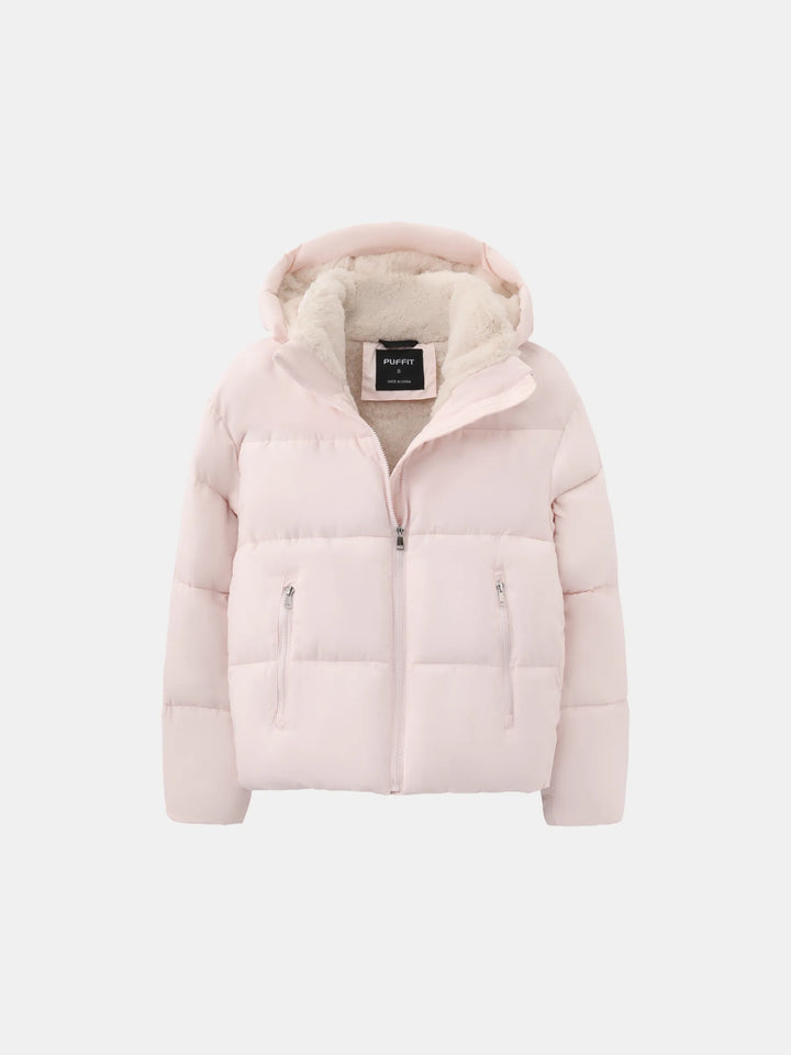 Women's Cropped Padded Puffer Jacket with Detachable Hood and Fleece Lining 9