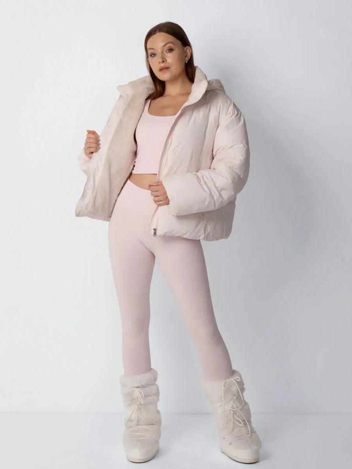 Women's Cropped Padded Puffer Jacket with Detachable Hood and Fleece Lining 8