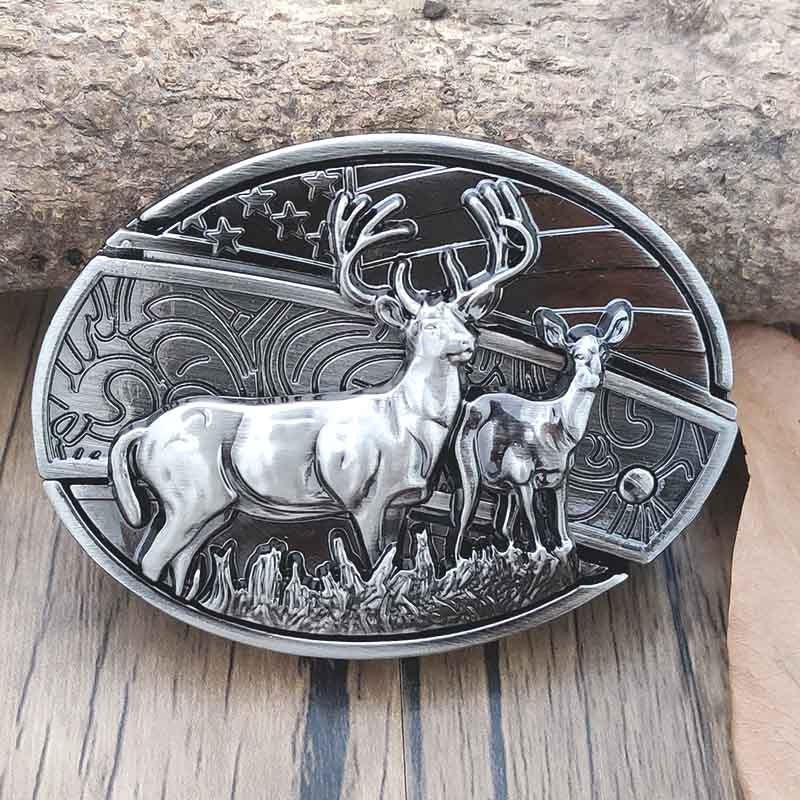Oval Bull Skull Belt Buckle with Hidden Knife 13