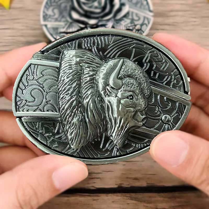 Oval Bull Skull Belt Buckle with Hidden Knife 28