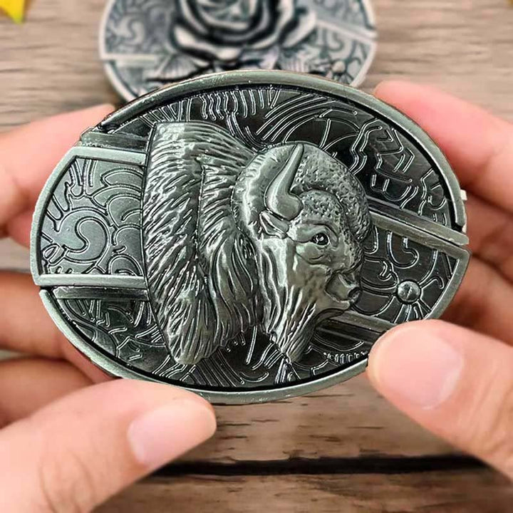 Oval Bull Skull Belt Buckle with Hidden Knife 28