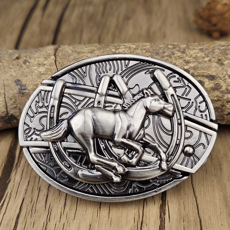 Oval Bull Skull Belt Buckle with Hidden Knife 11