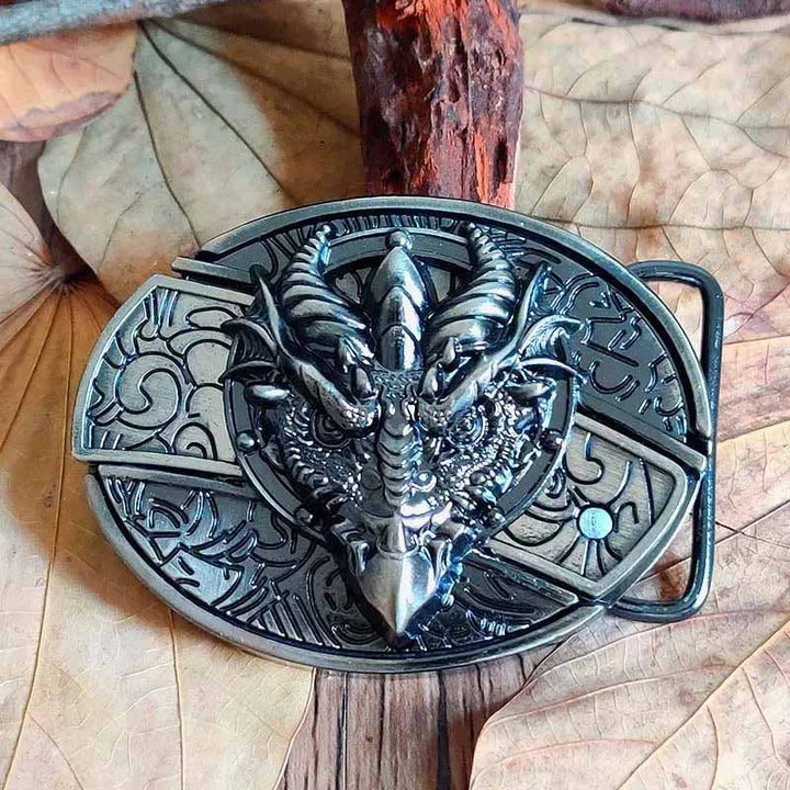 Oval Bull Skull Belt Buckle with Hidden Knife 23