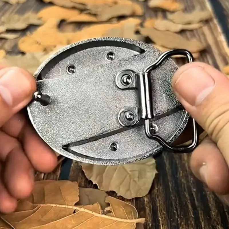 Oval Bull Skull Belt Buckle with Hidden Knife 4