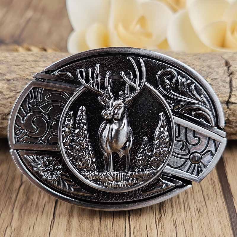 Oval Bull Skull Belt Buckle with Hidden Knife 14