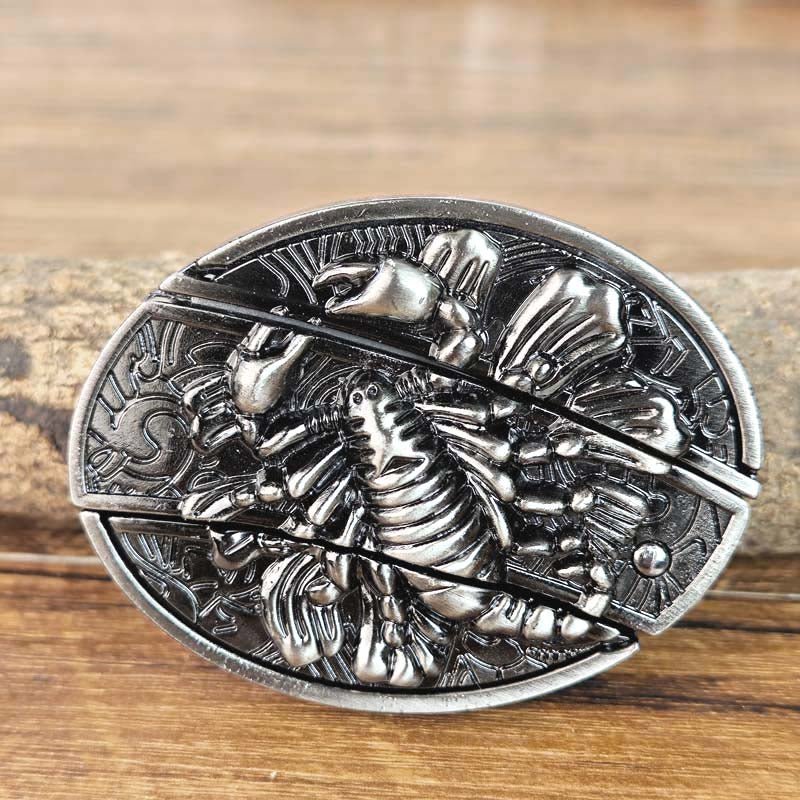 Oval Bull Skull Belt Buckle with Hidden Knife 26