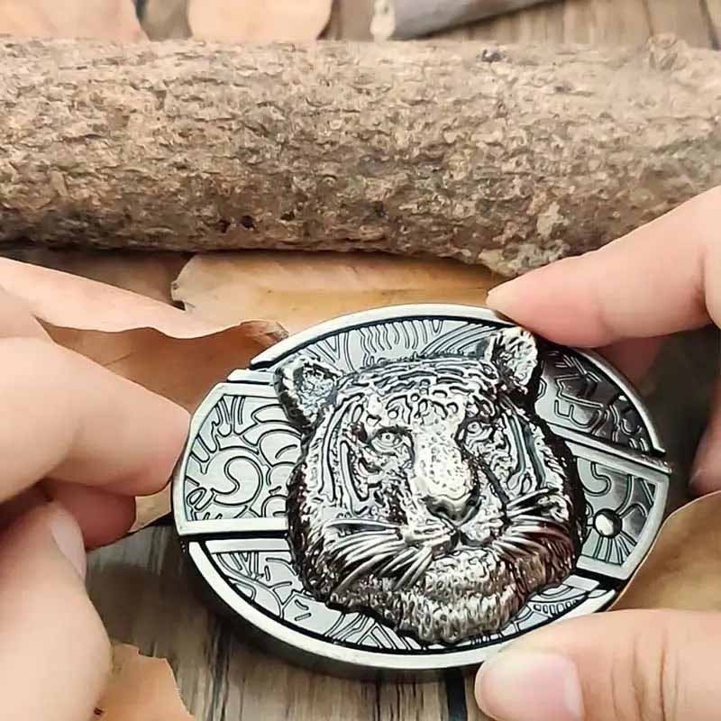 Oval Bull Skull Belt Buckle with Hidden Knife 30