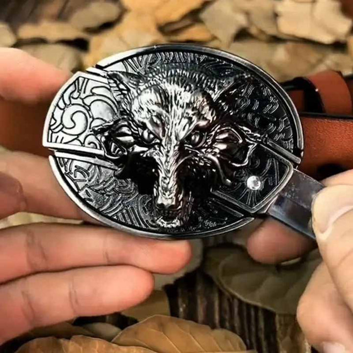 Oval Bull Skull Belt Buckle with Hidden Knife 24