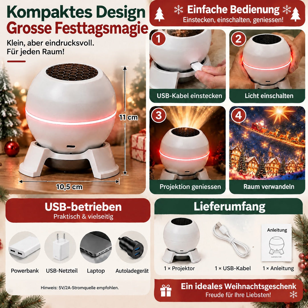Christmas Light Projector - USB Powered, Compact Indoor Holiday Projector 5