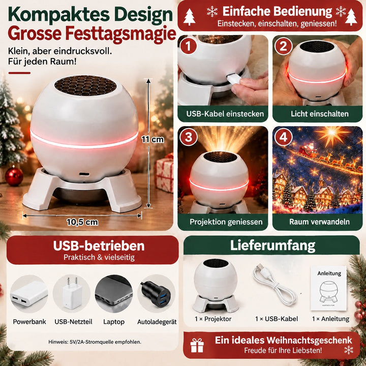 Christmas Light Projector - USB Powered, Compact Indoor Holiday Projector 5