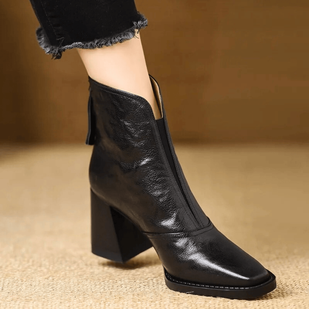Mid Heel Ankle Boots with Sculpted Heel and Back Zipper 2