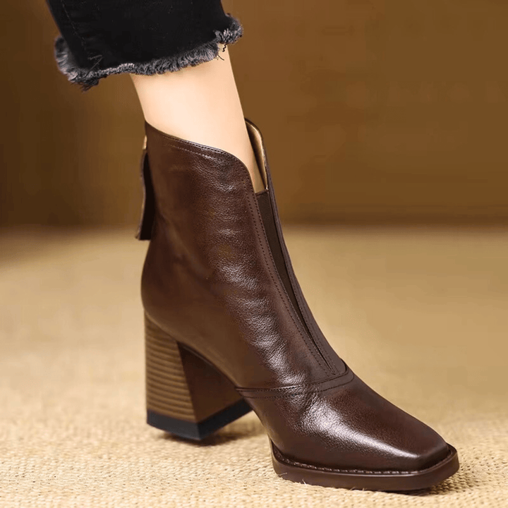 Mid Heel Ankle Boots with Sculpted Heel and Back Zipper 1