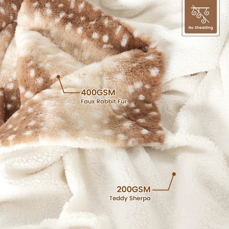 Reversible Faux Fur Deer Print Plush Throw Blanket 6