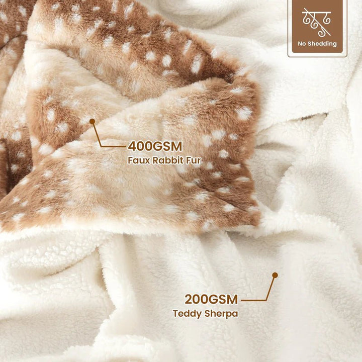Reversible Faux Fur Deer Print Plush Throw Blanket 6