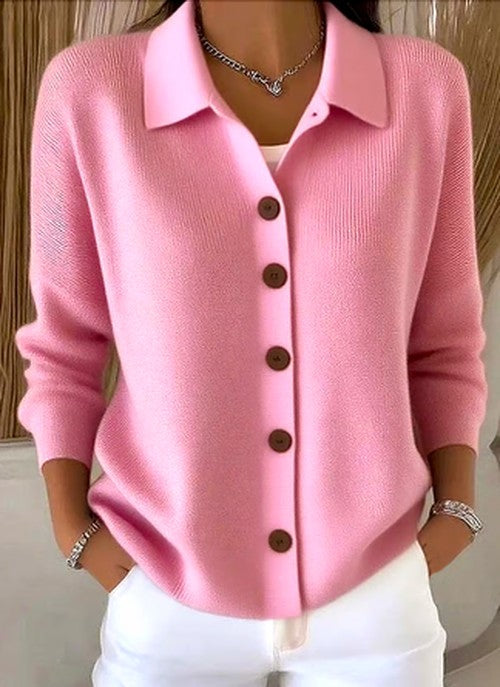 Women's Button-Front Knit Cardigan with Relaxed Collar 2