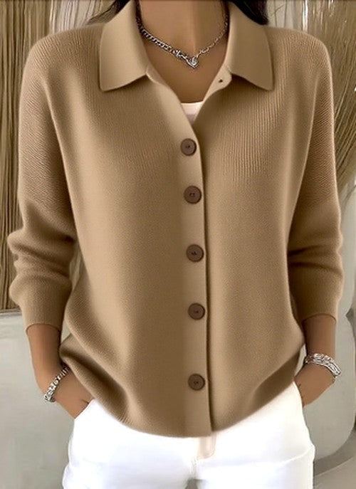 Women's Button-Front Knit Cardigan with Relaxed Collar 3