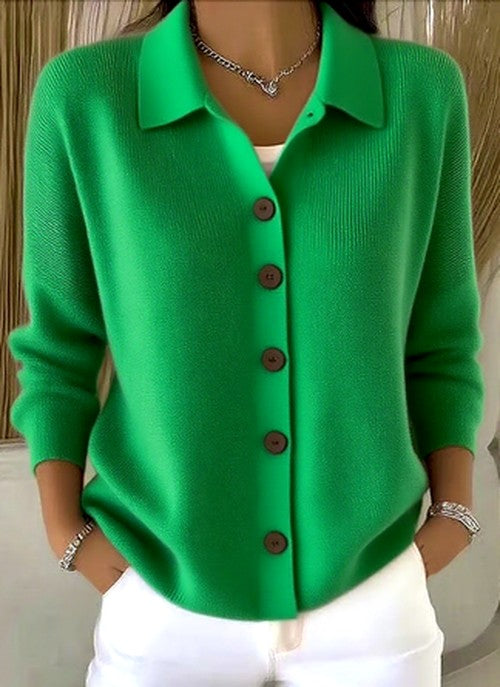 Women's Button-Front Knit Cardigan with Relaxed Collar 5