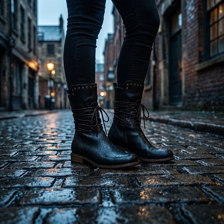 Women's Lace-Up Mid-Calf Boots with Stud Detail 18