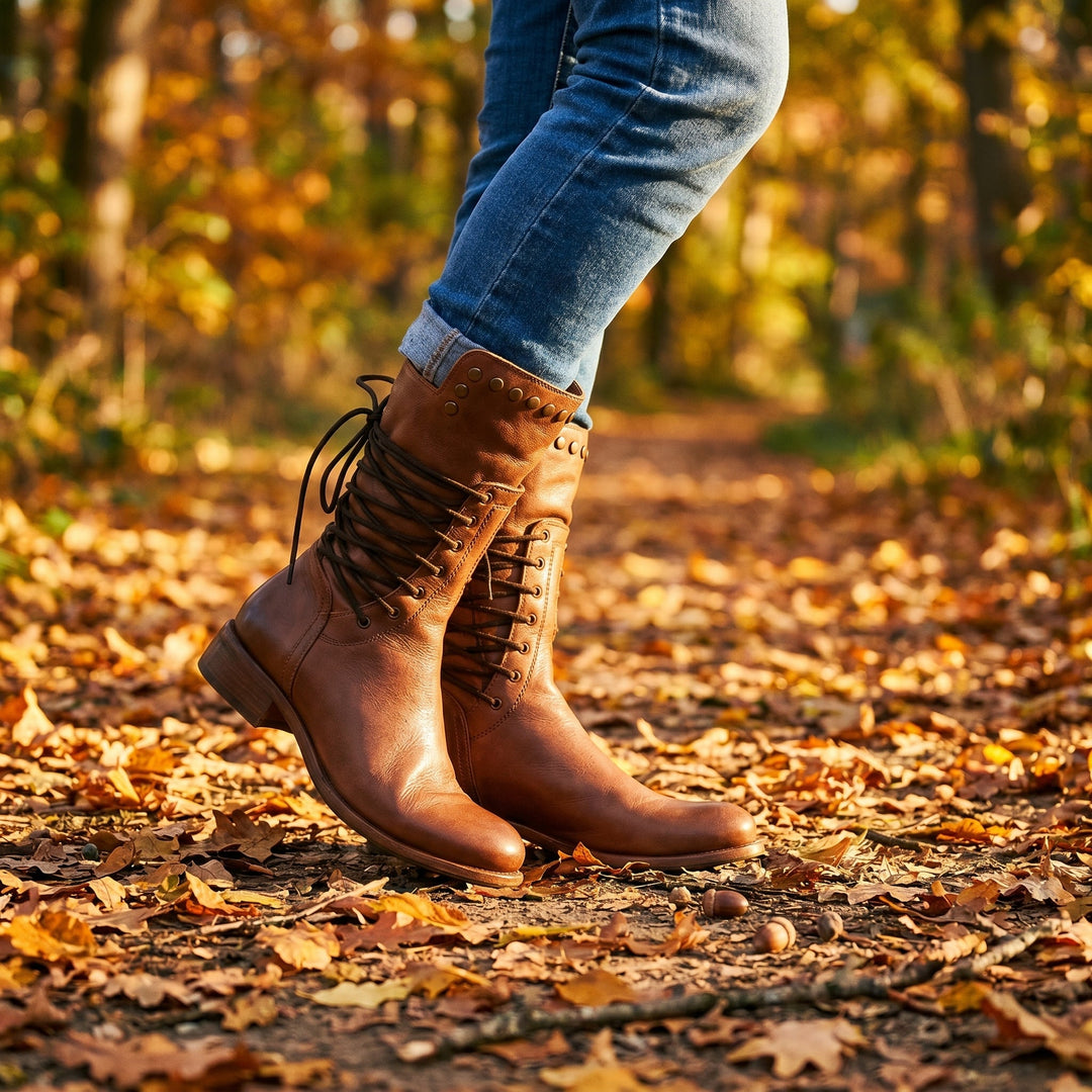 Women's Lace-Up Mid-Calf Boots with Stud Detail 20