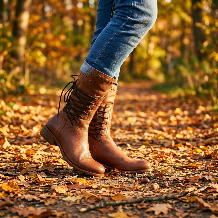 Women's Lace-Up Mid-Calf Boots with Stud Detail 20