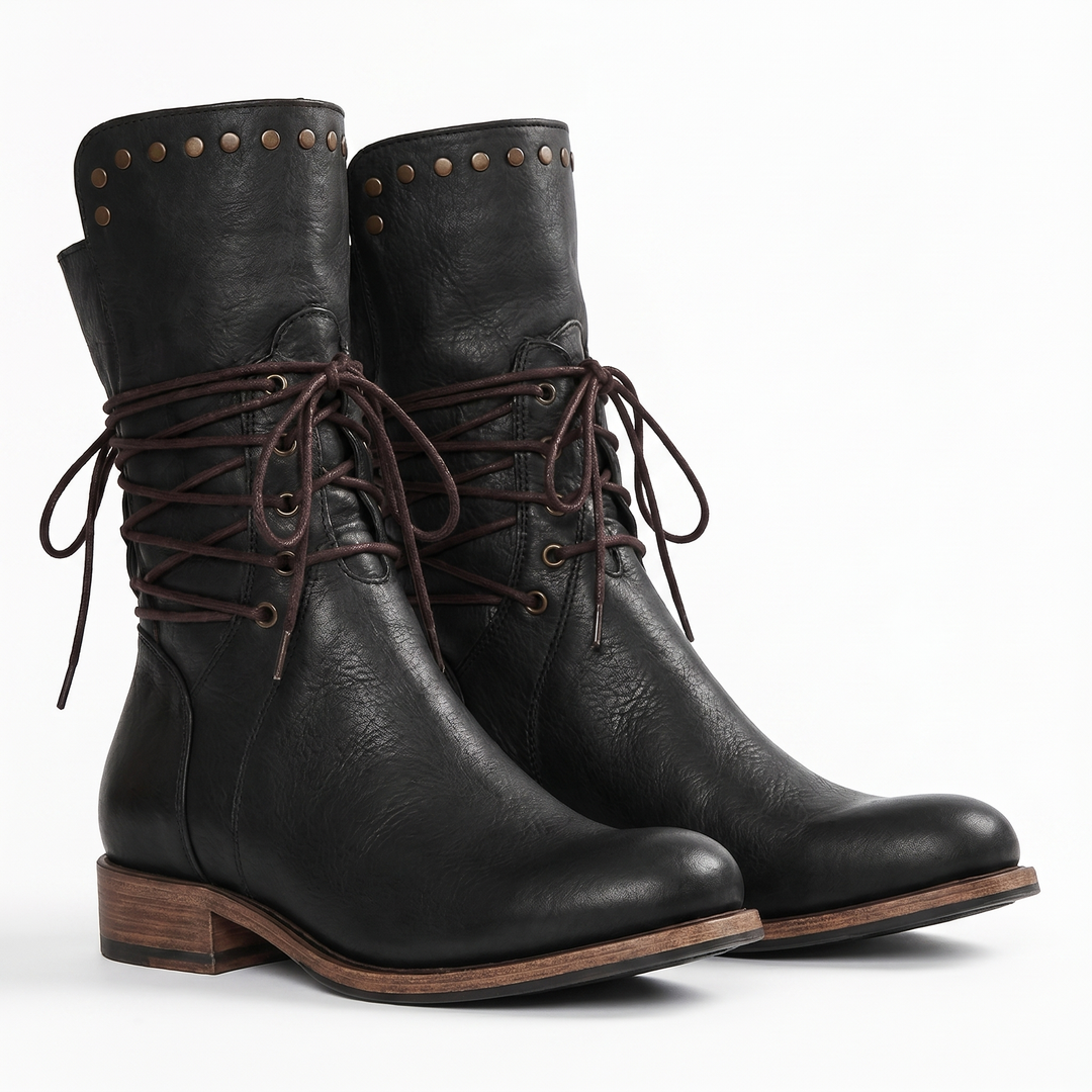 Women's Lace-Up Mid-Calf Boots with Stud Detail 5